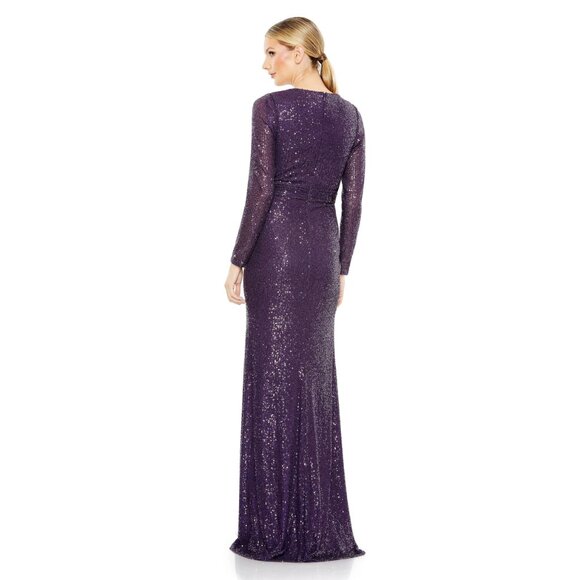 NWT Mac Duggal Sequined Long Sleeve Gown Purple 6 - Picture 4 of 8